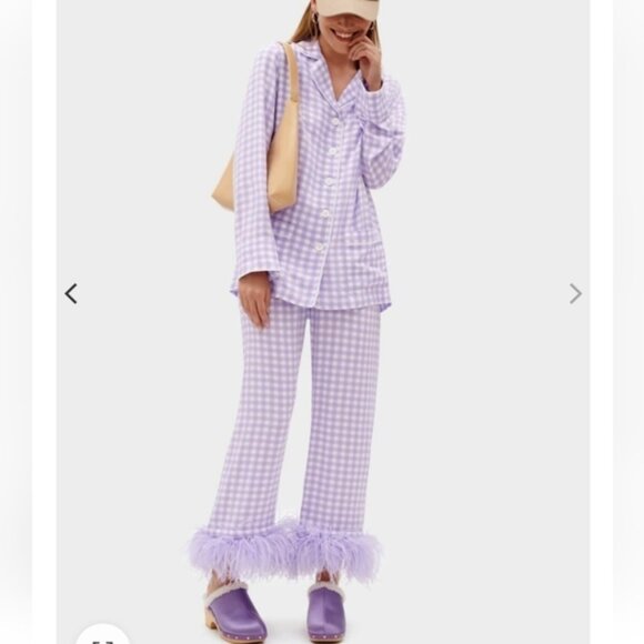 Sleeper Party Pajama Set with Feathers in Lavender Vichy 2 Piece Gingham Size XS - Picture 1 of 14